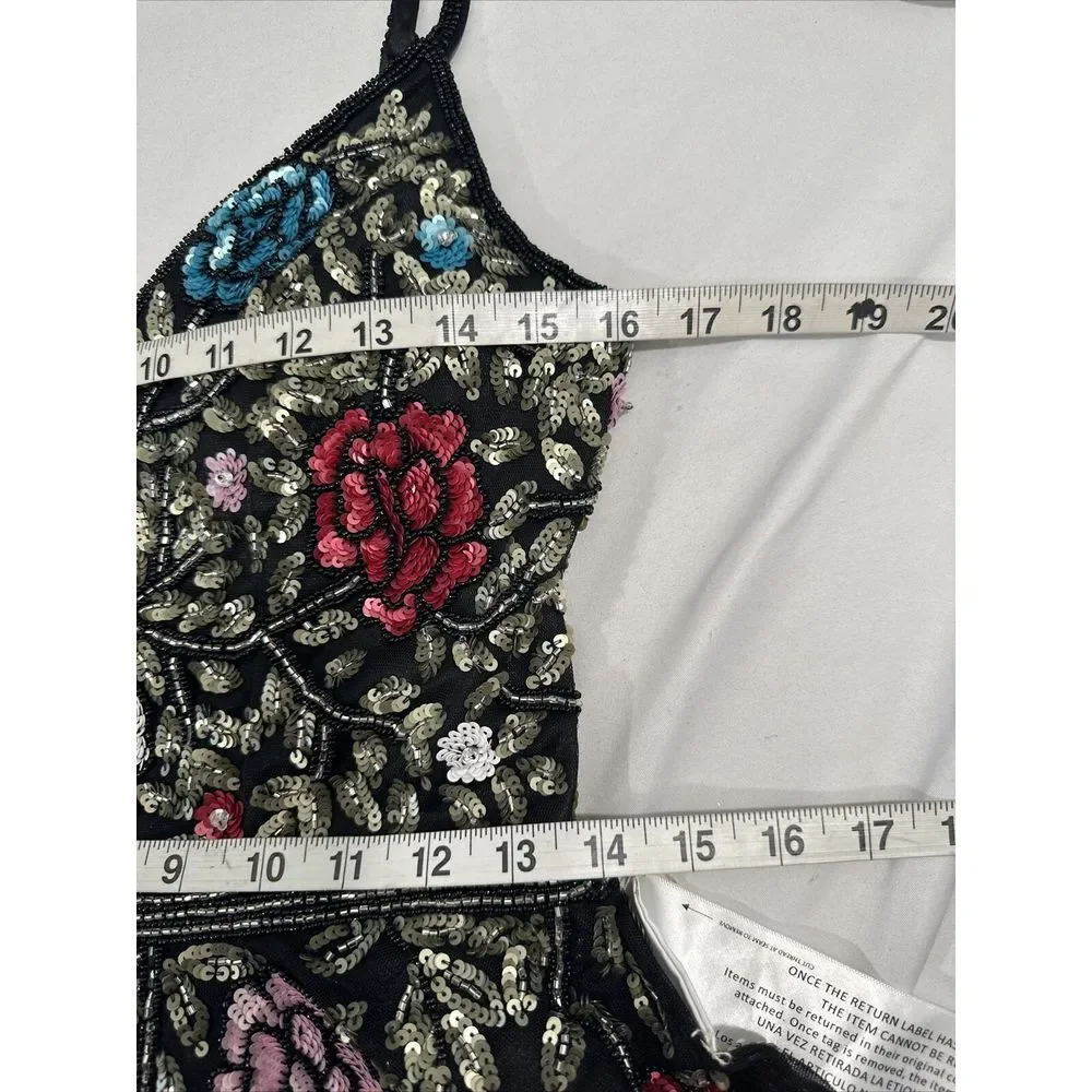 NWT $698 Mac Duggal [ 8 ] V Neck‎ Embellished Floral Sequined Gown Black #G1635 - Picture 8 of 15